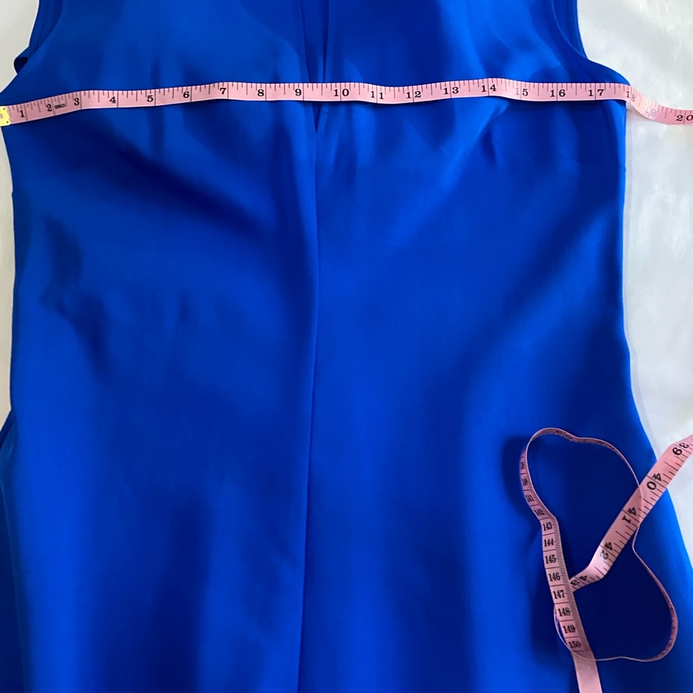 🆕REISS Libby Cobalt Blue Mock Neck Fit & Flare Asymmetrical Hem Midi Dress 8 - Picture 13 of 15